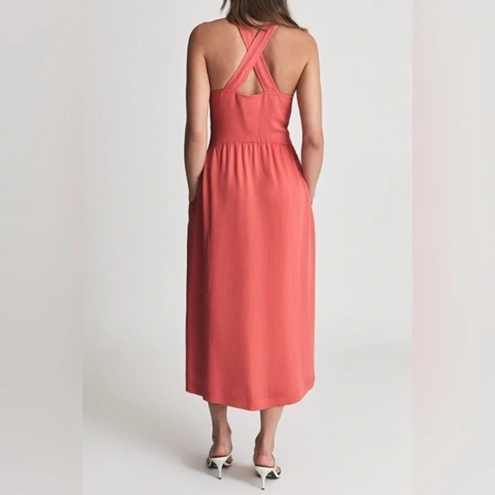 New! Reiss Orla keyhole front halter midi Dress pink nwot 18429